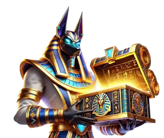 戰神賽特2持黃金寶箱的賽特神角色，展現埃及神祕能量與爆分象徵效果，用於賽特2攻略與遊戲介紹頁面